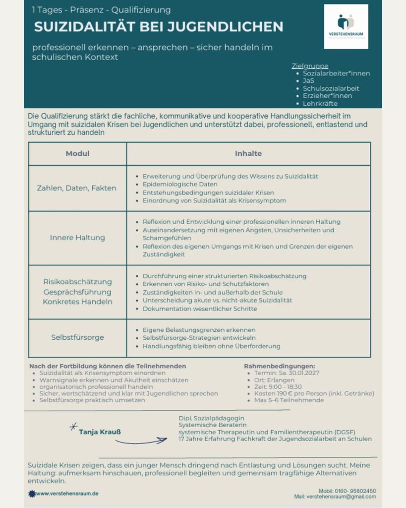 Fortbildung Suizidalität Jugendliche – Inhalte, Module und Rahmenbedingungen für pädagogische Fachkräfte